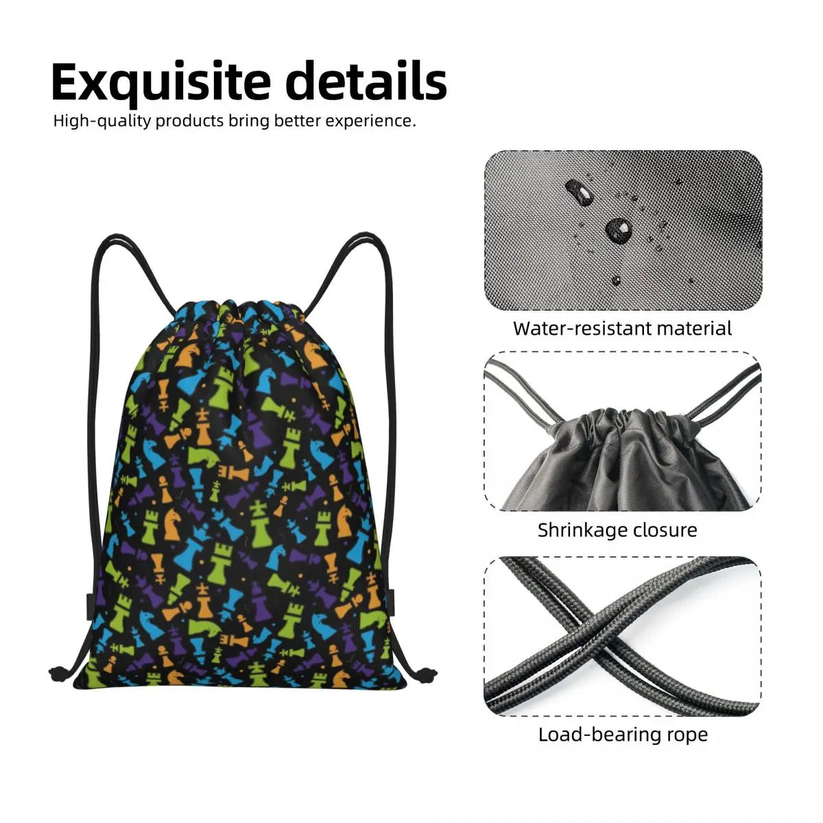 Chess Endgame Pattern Drawstring Backpack Women Men Sport Gym Sackpack Portable Board Game Shopping Bag Sack