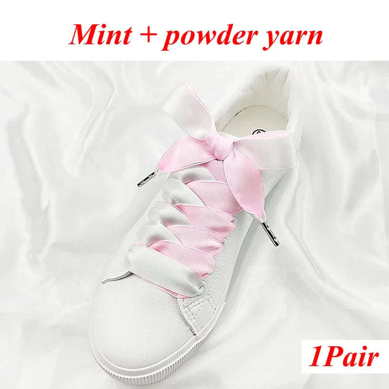 1 Pair Silk Shoe Laces Satin Ribbon Flat Shoelaces Girls Casual Canvas Shoes Double-sided Weaving White Shoe Lace Accessories