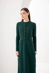 AS woman clothes maxi satin dress / knitted rib dress + knitted cable cardigan Autumn Winter collection