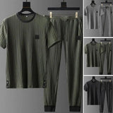 Summer Men Pleated Shirt Pants Two-pieces Set Thin Soft Breathable Tracksuit Casual Sports Suit For Daily Wear