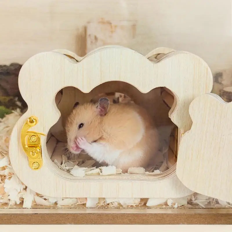 Wooden Hamster Hideout House Cute Cloud Shapes Tiny Hamster Hideout Small Animals Habitat Hut Small Pets Woodland House Habitats