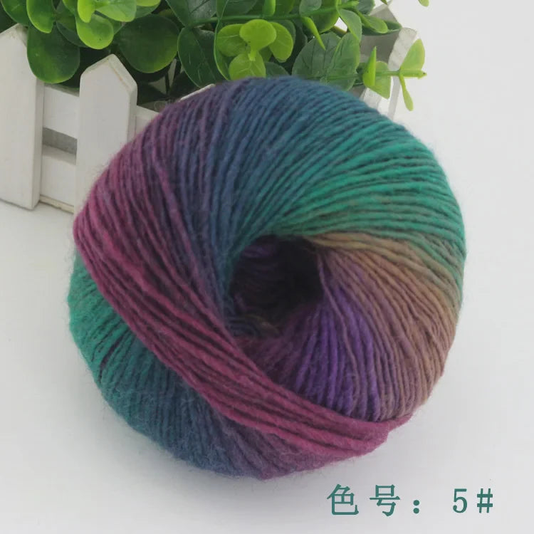 QJH 4Skeins Rainbow Soft Yarn 100% Wool Gradient Multi Color Yarn for Crocheting Knit DIY Hand Knitting Yarn 180m×4(196y×4,50g×4