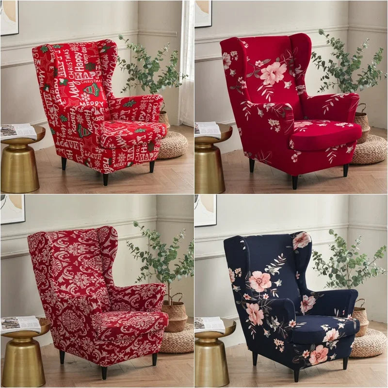 Christmas Theme Wing Chair Cover Stretch Spandex Armchair Covers Nordic Removable Relax Sofa Slipcovers With Seat Cushion Covers