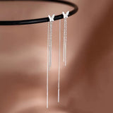 2023 Simple Cross Long Chain Tassel Drop Earrings For Women Dangle Earring Gold Silver Color Piercing Line Trendy Ear Jewelry