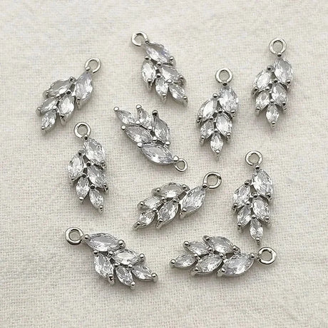 New Arrival! 17x7mm 50pcs Cubic Zirconia Feather Charm For Handmade Necklace Accessories Earring Parts DIY Jewelry Findings