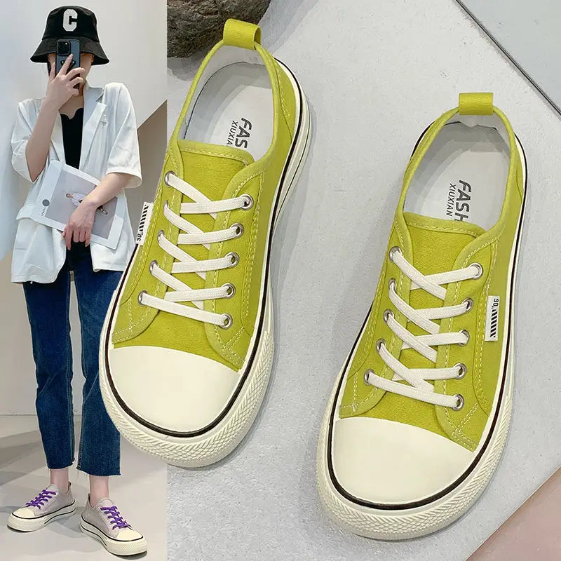 Women's Canvas Shoes Spring Flat Shoes Solid Color Student Sneakers Girls Skateboard Vulcanized Tennis Women 2023 Zapatillas