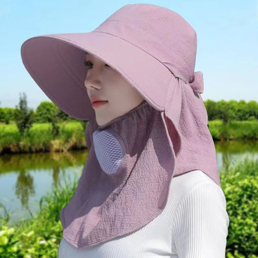 Wide Brim Sun Hat Hot Sale Sunscreen and Shading Shawl Shawl Mask UV Protection Adjustable Women's Ponytail Hat Gift