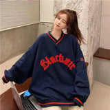 Spring and autumn sweater men round neck letter embroidery loose trend large size all-match top ins couple gothic top