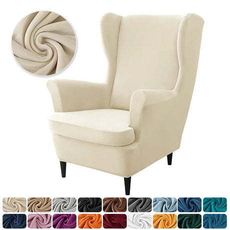 Velvet Wingback Chair Covers Stretch Wing Armchair Cover with Seat Cushion Cover Elastic Sofa Slipcovers Solid Color Sofa Covers