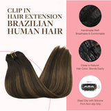 Clip In Human Hair Extensions Straight Natural Light Brown Honey Ombre Balayage Black Hair Pieces For Women Clip-in Full Head