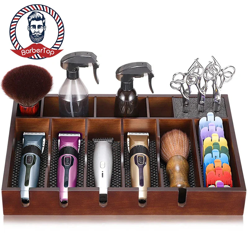 Professional Barber Wooden Clipper Tray Anti-slip Hairdresser Trimmer Organizer Barbershop Table Collector Razor Tool Case Box