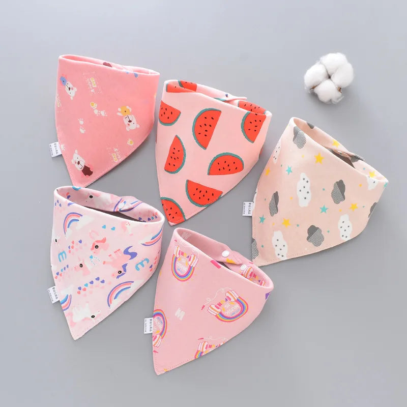 5Pcs/Set Baby Bibs Triangle Double Cotton Bandana Bibs Baby Boys Girls Babador Feeding Smock Infant Burp Cloth Baby Saliva Towel