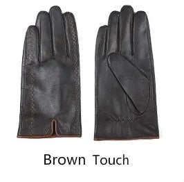 Gours Winter Men's Genuine Leather Gloves New Brand Touch Screen Gloves Fashion Warm Black Gloves Goatskin Mittens GSM012