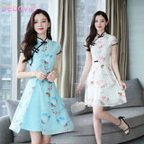 2023 Summer New Modern Improved Cheongsam Chiffon Printing Vintage Traditional Chinese Style Slim Qipao Dress