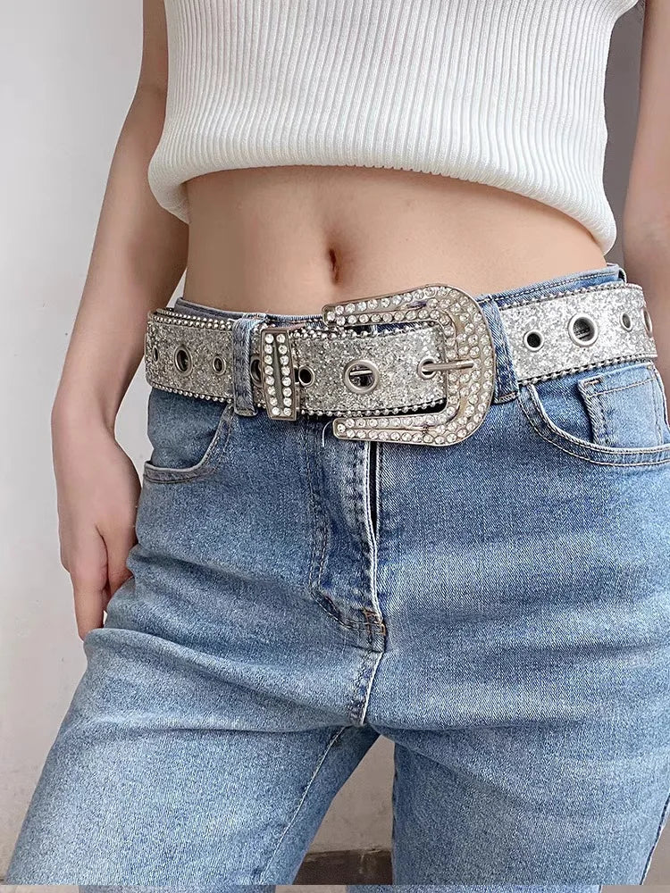 Goth for rhinestone Belts Women PU Leather Strap for rhinestone Belts Western Cowboy Y2K Girls Fashion Belt for Jeans Men