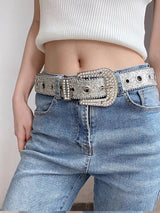 Goth for rhinestone Belts Women PU Leather Strap for rhinestone Belts Western Cowboy Y2K Girls Fashion Belt for Jeans Men