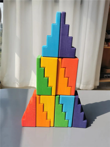 Big size Wooden  Blocks Lime Rainbow  Building Stacking Castel Step Shape Cubes Corner Stones for Kids Creative Play