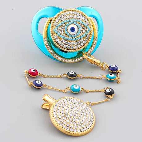 Baby Pacifier Personalised Evil Eye With Handmade Chain Clip BPA Free Silicone Infant Pacifier For Babies Shower Gift Chupetes