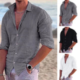 Cotton Linen 2023 Summer New Men's Solid Color Linen Casual Shirt Cardigan Long Sleeve Thin Breathable Shirts US S-3XL