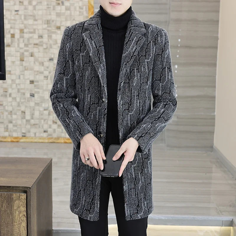 2023 High-end Feel Men Fashion Handsome All Woolen Coat Suit Collar Long Trench Coat Woolen Coat Thick Casual  Winter Jacket Men