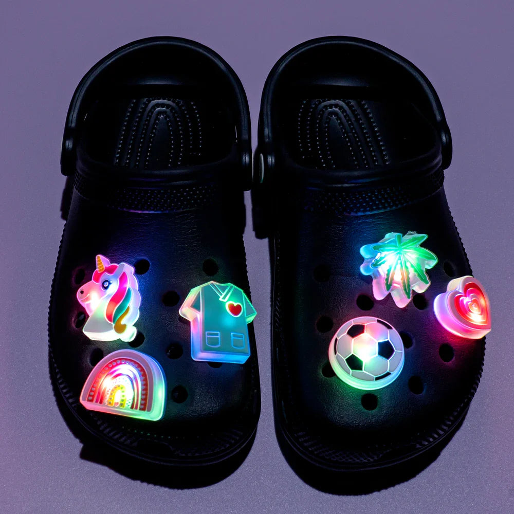 1pcs LED Shoe Charms Luminous Shoe Decorations Pins for Woman Men Unicorns Owl Glowing Sandal Accessories Kids Gift Clog Buckle