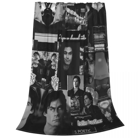 Damon Salvatore The Vampire Diaries Flannel Blankets Vintage Throw Blankets for Sofa Bedding Lounge 150*125cm