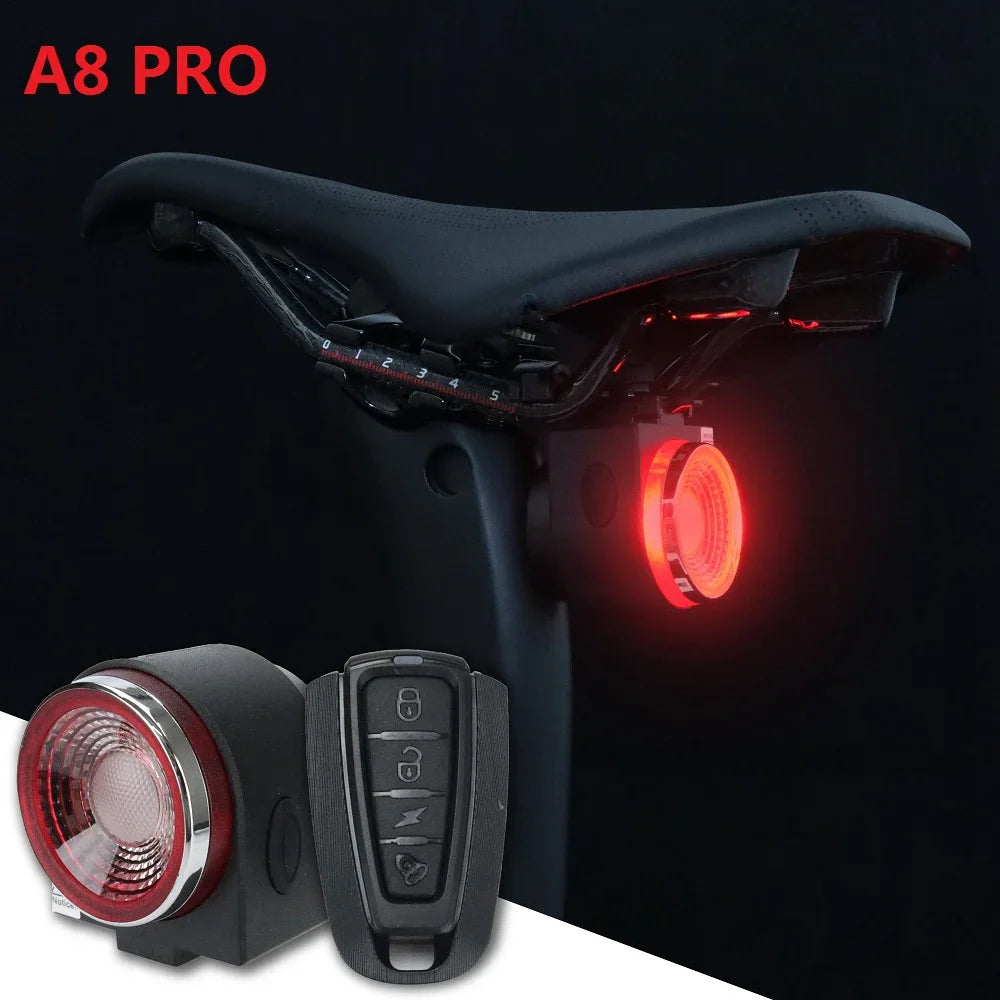 Bicycle Rear Lamp Braking Light Burglary Alarm Remote Call Wireless Control USB Charge LED Lantern Bike Finder Horn A8 Pro