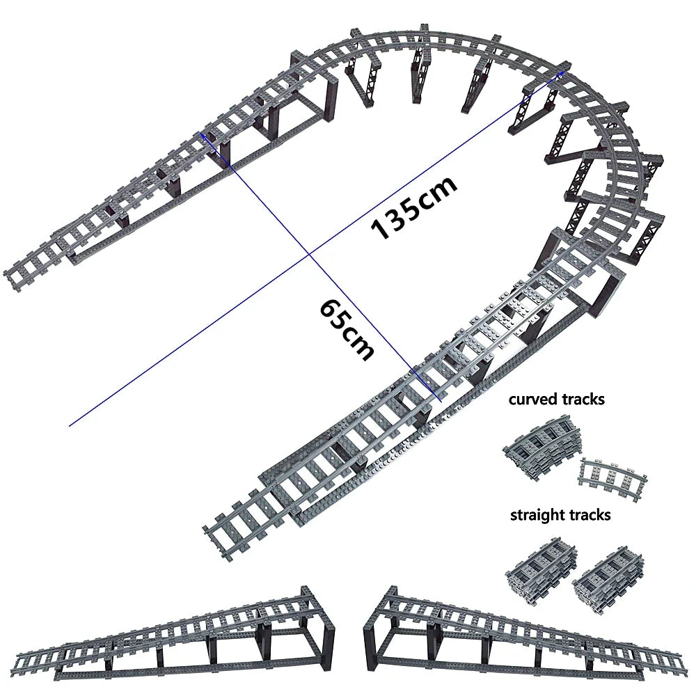 Uphill Tracks City Trains Track Rail Bricks Model straight curved soft Flexible Switch Railway  Building Blocks kids Toys