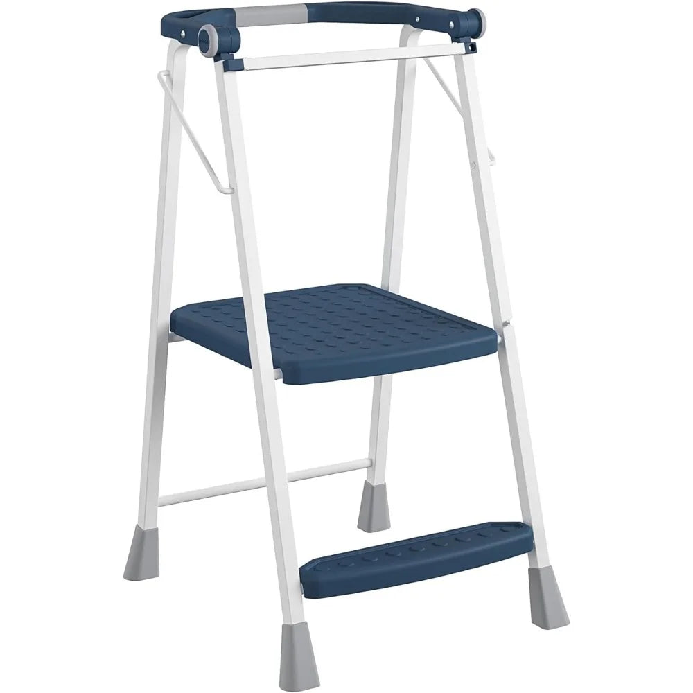 2-Step Kitchen Stepper™ Adult Folding Step Stool, Kids Folding Helper (Steel/Resin), Navy, step ladder