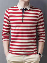 Cotton Spring And Autumn New Business Leisure Lapel Long Sleeve Stripe Contrast Youth T-shirt  5605