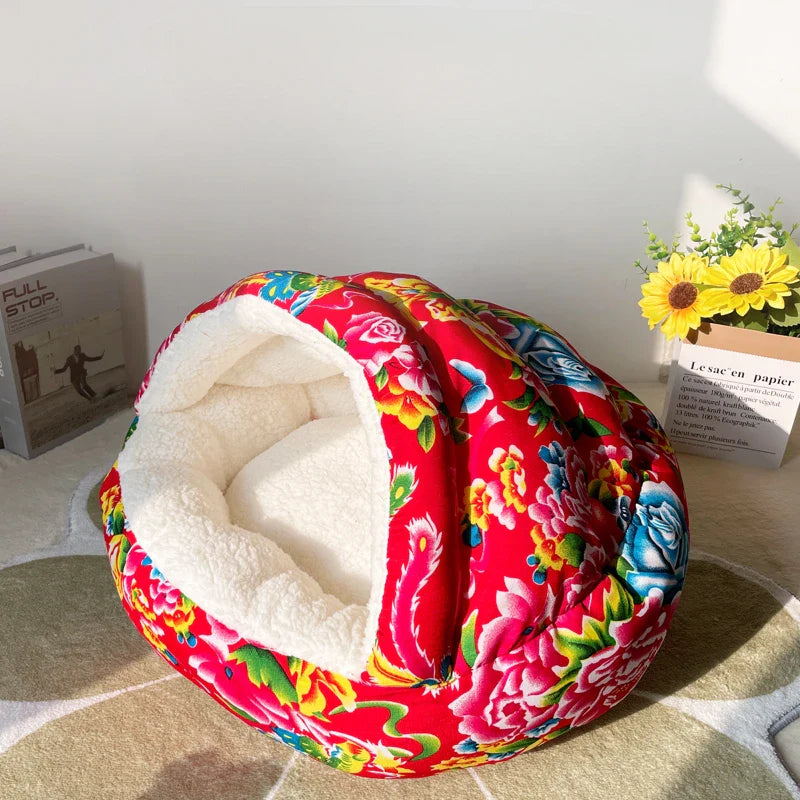 Washable Cozy Plush Pet Bed Winter Warm Flower Fluffy Indoor Dog Bed Kennel Mattress Removable Niche Pour Chien Furniture