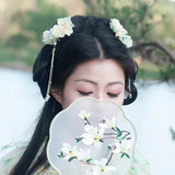 Chinese Hair Clips Girls Hanfu Hair Accessories Green Flower Hairpin Tassel Pearl Headpiece Ancient Party Barrette Head Jewelry