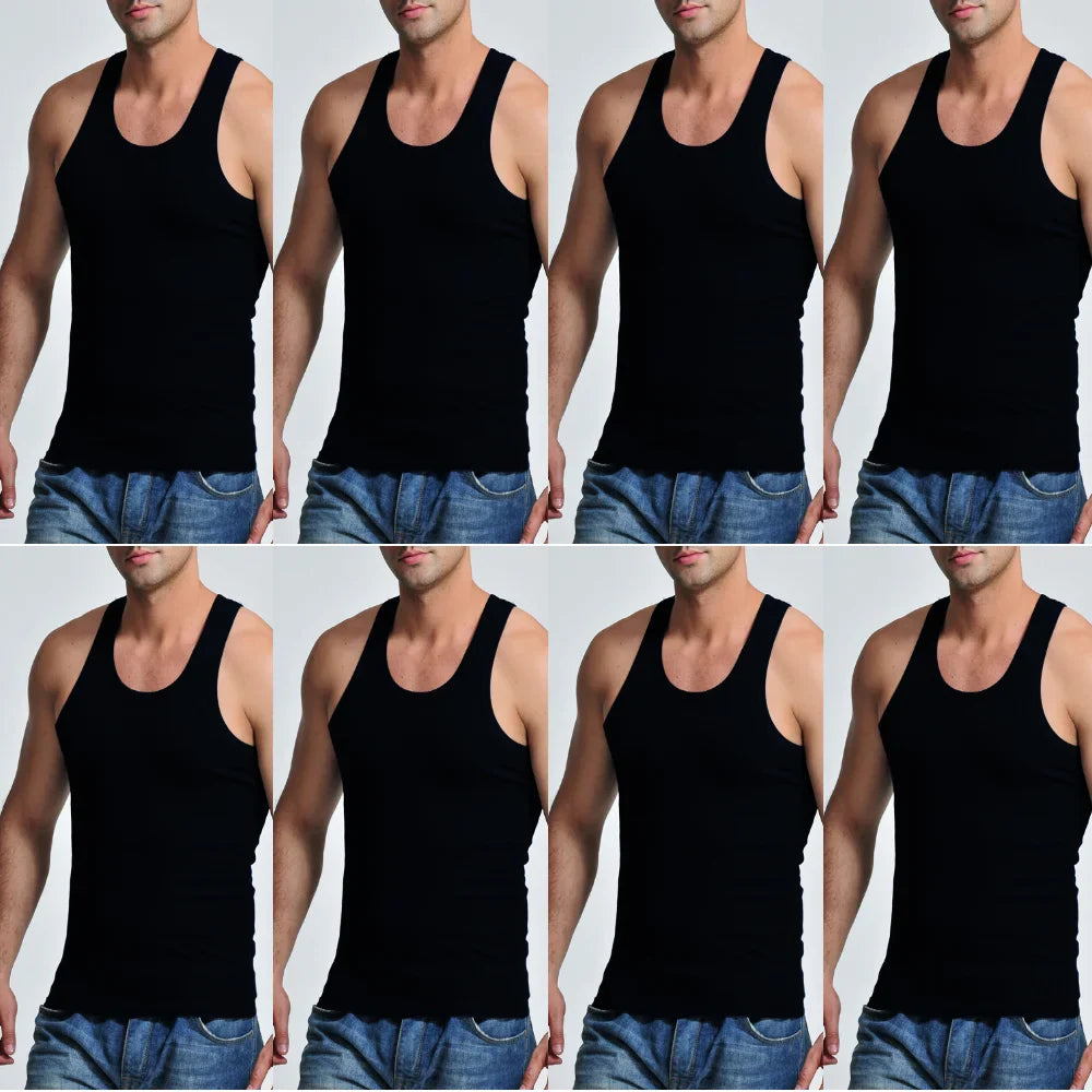 8 Pcs Cotton Mens Sleeveless Tank Top Solid Muscle Vest Men Undershirts O-neck Gymclothing Tees Tops Body Hombre Men Clothing