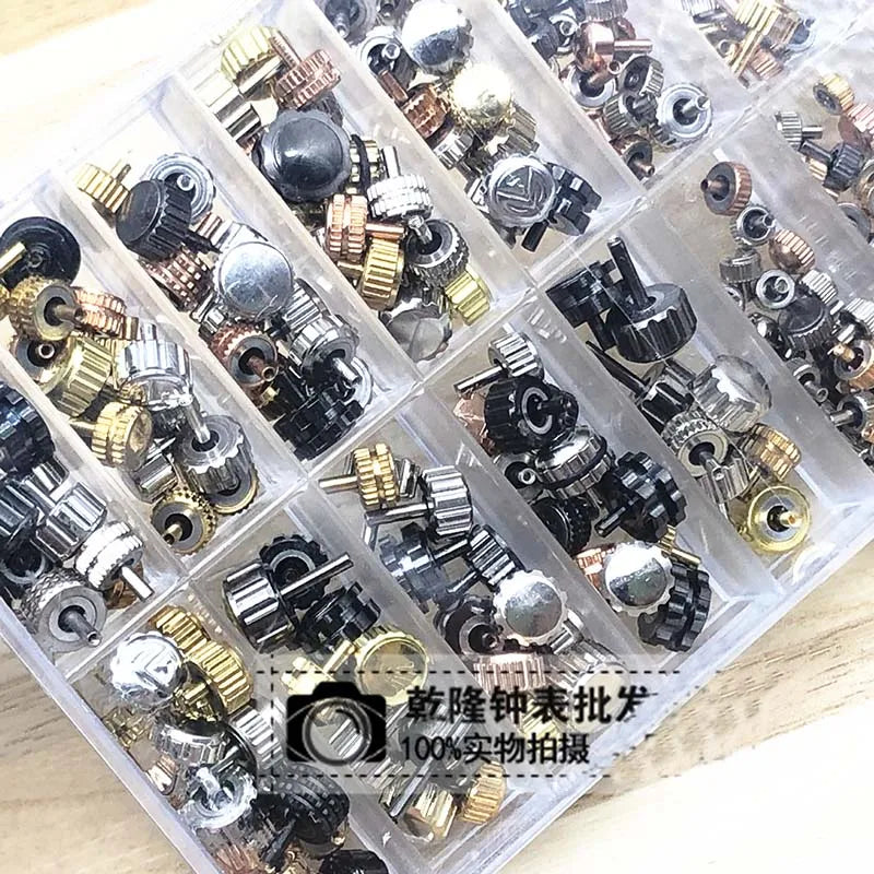 160PCS/Box Mixed Waterproof Steel Watch Handles Watch Crown Various Sizes & Colors For Watchmakers Diy Wahtch Accessories