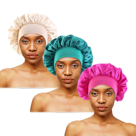 3PCS/LOT Women Satin Sleeping Hat Adjust Head Cover Bonnet Silky Nightcap Shower Cap Hair Care Unisex Cap Hair Styling Tools