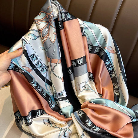 180*90cm Large Silk Satin Scarf Hijab Women Print Spring New Shawl Wrap Female Hand Foulard Pashmina Travel Echarpe 2022 NEW