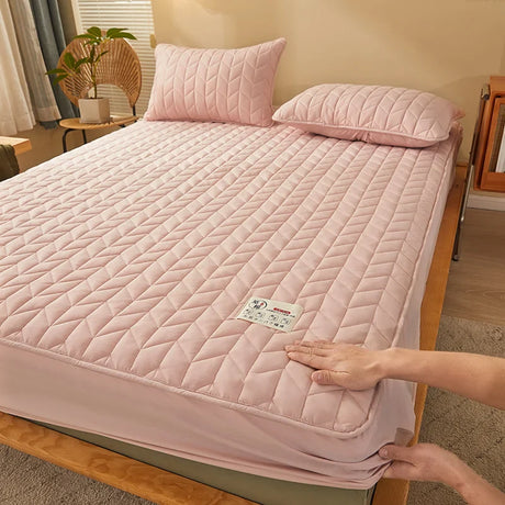 Cotton Quilted Fitted Mattress Cover Solid Color Soy Fibre Fitted Sheet Soft Bed Cover Mattress Topper Protector No Pillowcase