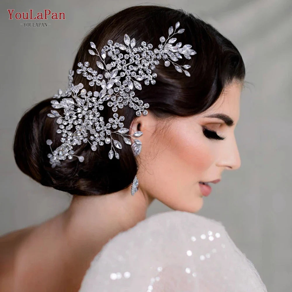 TOPQUEEN HP253 Luxury Crystal Wedding Hair Jewelry Bridal Accessories Brides Hair Clip Pageant Tiara Bridal Head Piece Hairpins