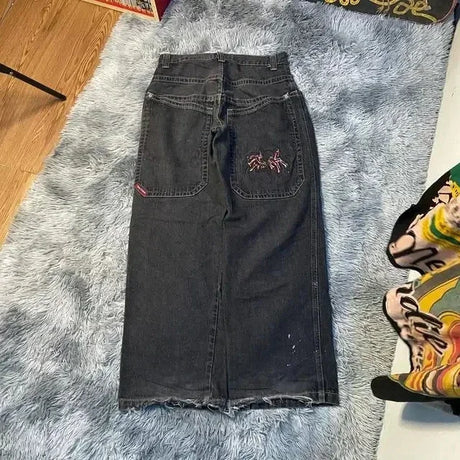 JNCO Jeans Men Y2K Harajuku Hip Hop 7 Graphic Embroidery Baggy Denim Pants Streetwear Casual High Waist Wide Leg Trousers New