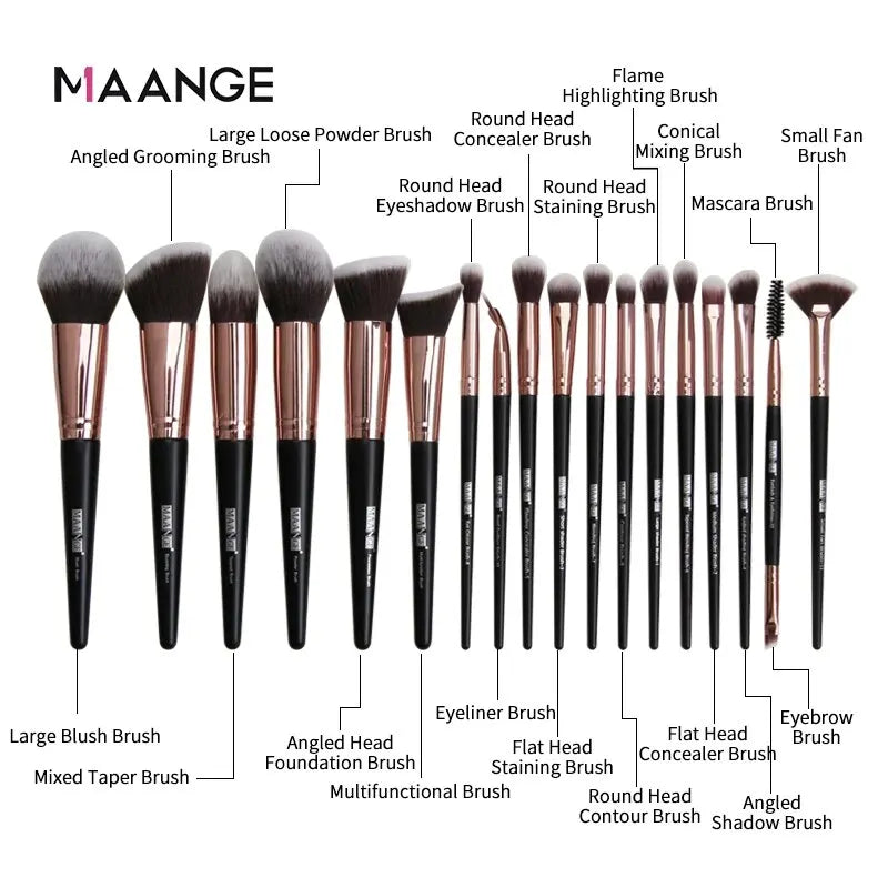 MAANGE Makeup Brush Set 18pcs Foundation Powder Concealers Eyeshadow Blush Makeup Brushes with Bag Travel Cosmetic Beauty Tools