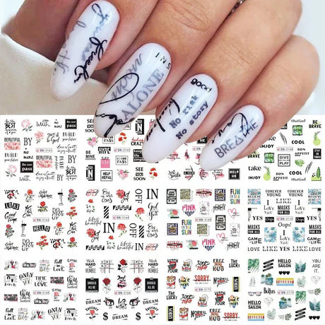 12 Designs Nail Stickers Set Mixed Floral Geometric Nail Art Water Transfer Decals Sliders Flower Leaves Manicures Decoration