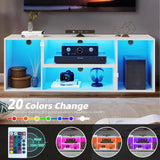 TV cabinet with LED light strip, multifunctional TV stand cabinet with storage partition, easy to organize, sturdy and stable