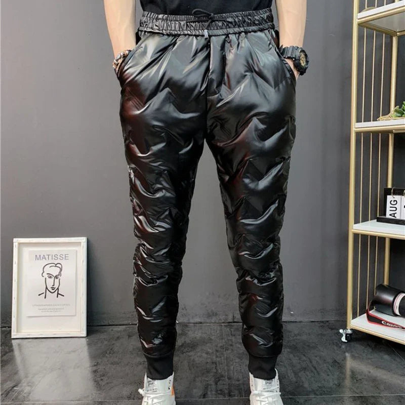 2022 New Men Shiny Winter Down Pant Thick Warm Sweatpants Casual Trousers Slim Outdoor Windproof Waterproof Cotton Pants