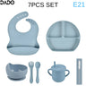 Baby Feeding Set Silicone Suction Bowls Divided Plates Straw Sippy Cup Toddler Self Eating Utensils Dishes Kit Bibs Spoons Fork