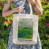 Van Gogh Painting Women Canvas Shoulder Bag High Capacity Tote Bag Aesthetics Shopping Bags Cotton Handbags Books Bag For Girls