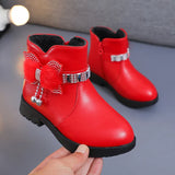 Children's Shoes Girl Mid Length Warm Leather Boots Baby Bow Cute Cotton Shoes Plush Winter New Student Two Cotton Boots Botines