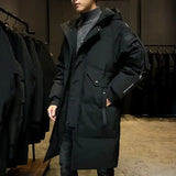 Men's Parkas Hooded New Over-the-knee Overcoat Thickened Mid-length Jacket Zipper Buttons Winter White Duck Down Jackets