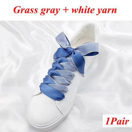 1 Pair Silk Shoe Laces Satin Ribbon Flat Shoelaces Girls Casual Canvas Shoes Double-sided Weaving White Shoe Lace Accessories