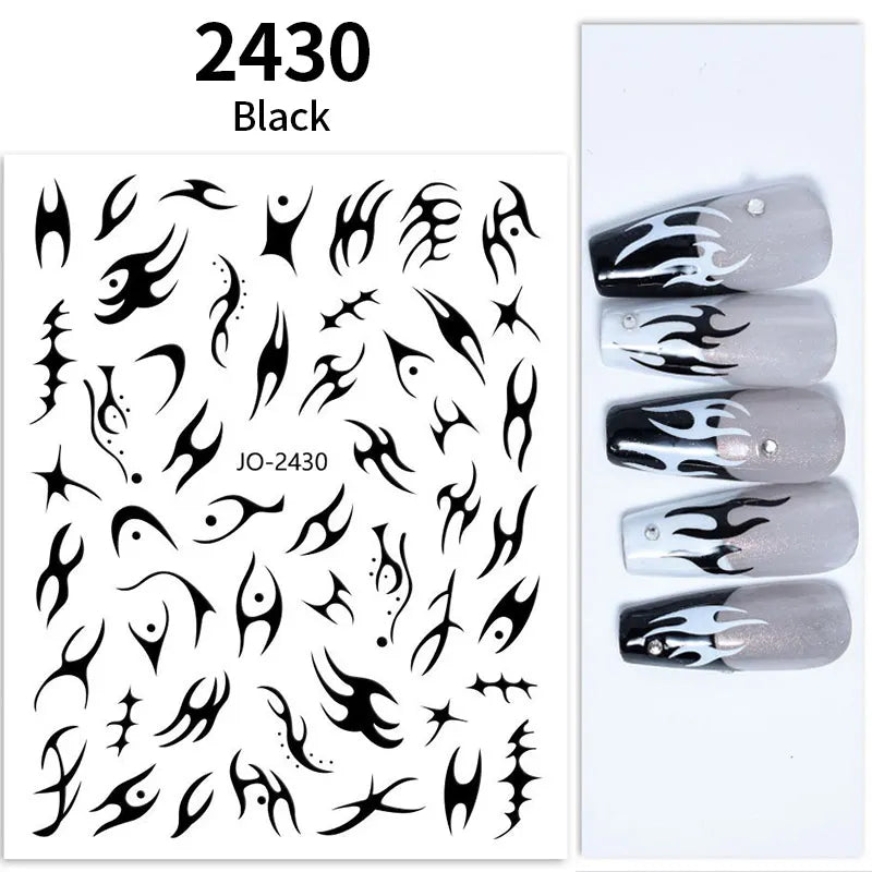 3D Silver Frame Nail Sticker Silver Bronzing Stripe Lines Sliders For Nails Tribal Pattern Decals Marble Blooming Nail Tattoos