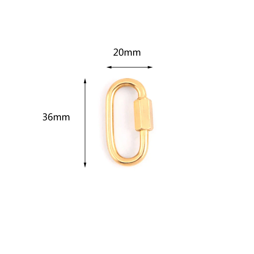 Screw Climbing Gear Carabiner, Stainless Steel, Gold Color, U Pendant, Snap Hook, Charm, Buckle Clasp, Shackle, 3Pcs